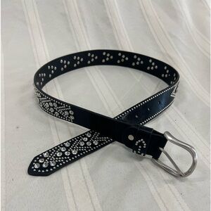Black Leather Rhinestone Belt